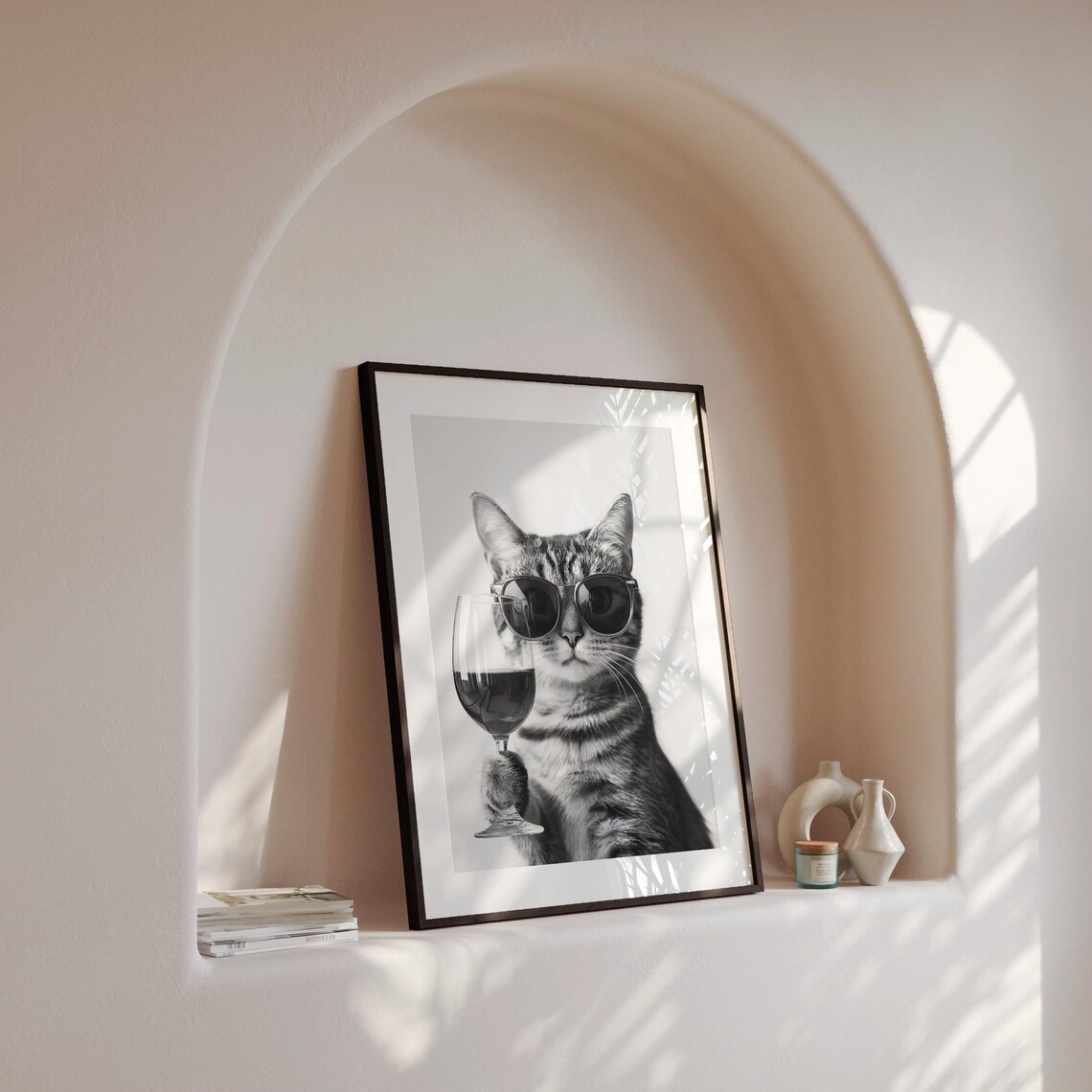 Domestic Shorthair Cat Drinking Wine, Bar Decor Art Print - Image 4