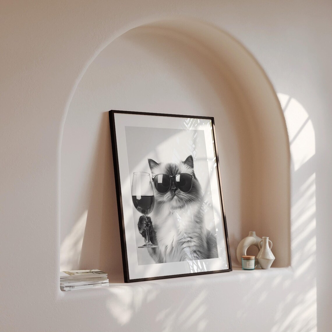 Himalayan Cat With Sunglasses Holding Wine Glass Funny Poster - Image 4