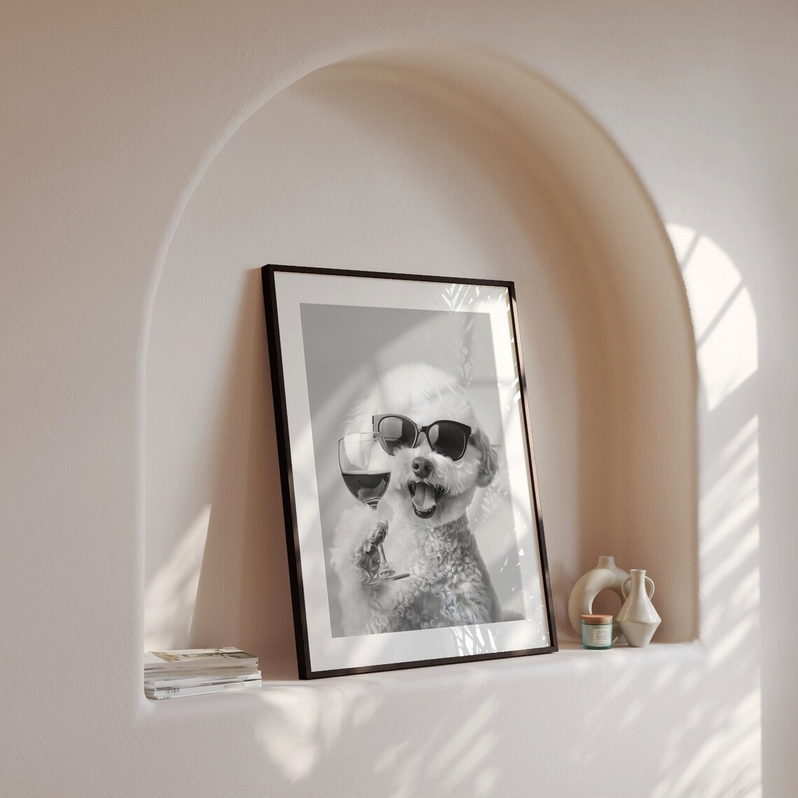 Bichon Frise Holding Wine Funny Dog Art Print - Image 4