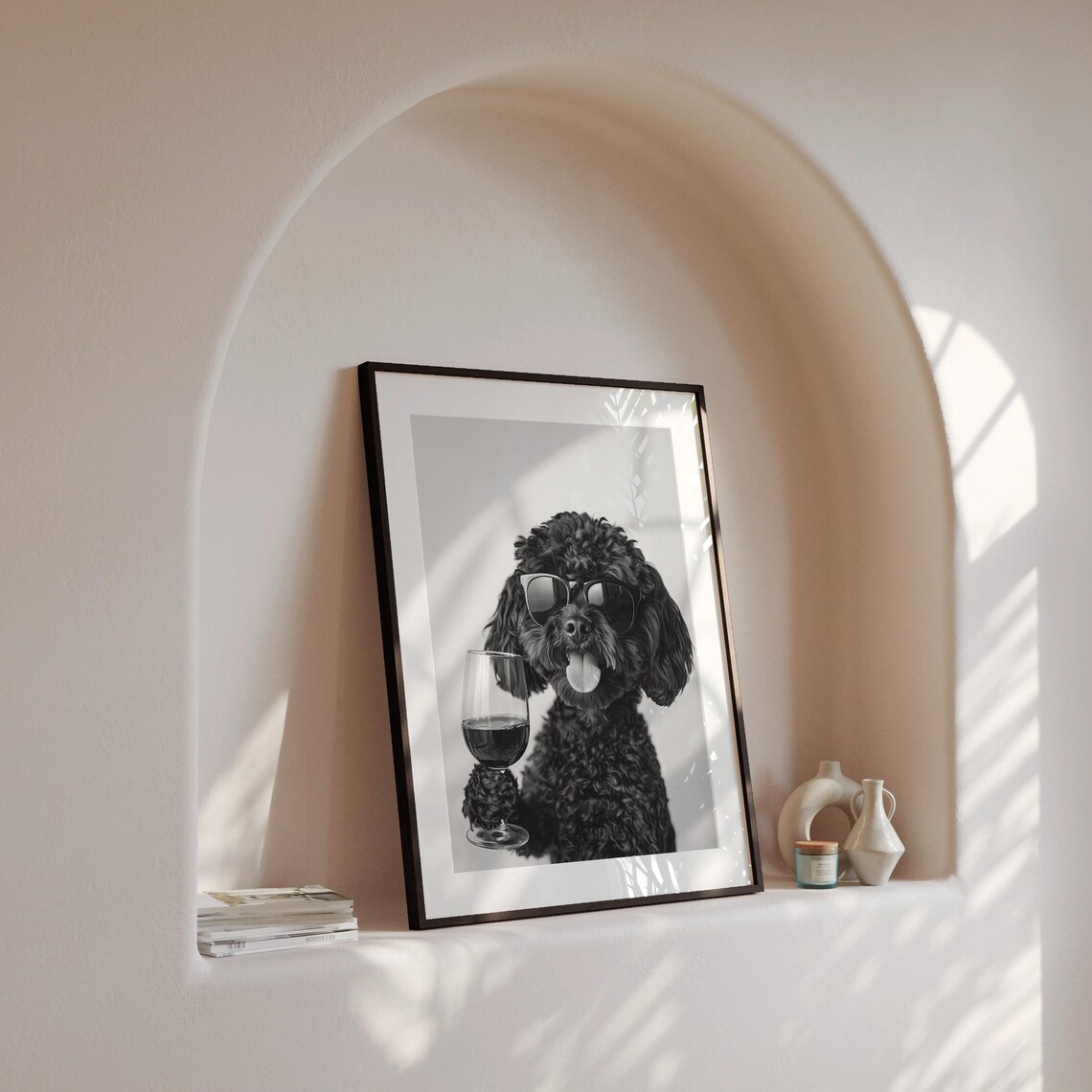 Black Cockapoo Drinking Wine Art Print, Bar Decor - Image 4