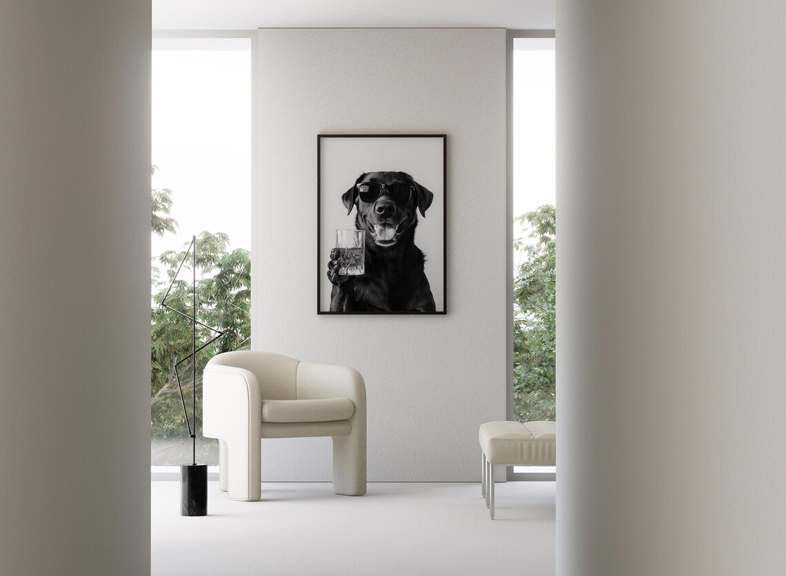 Black Labrador Drinking Whiskey, Funny Dog Art Print - Image 3