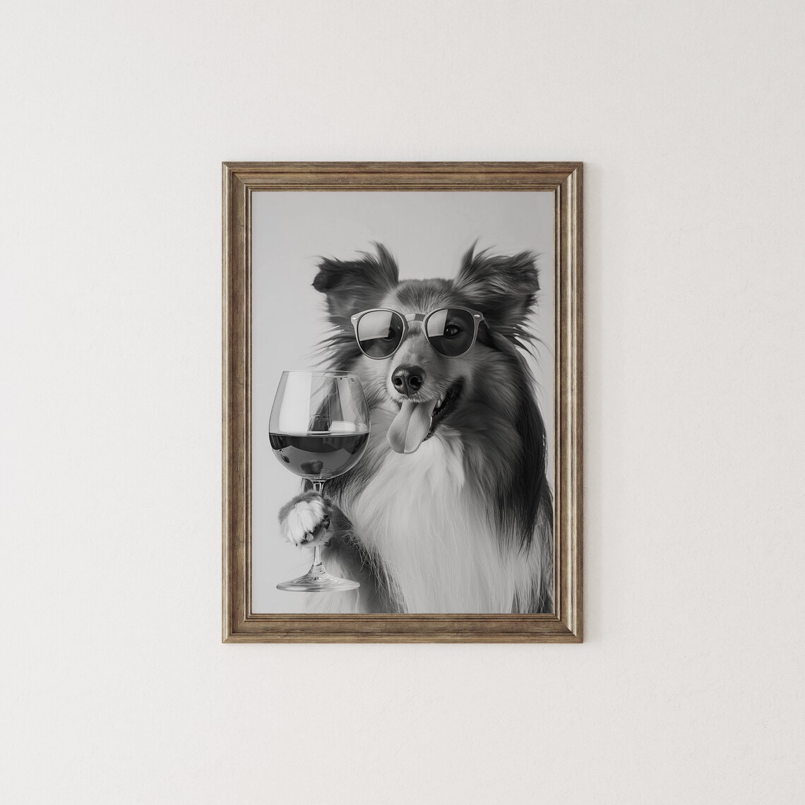 Shetland Sheepdog Holding Wine Glass Sunglasses Funny Dog Poster - Image 2
