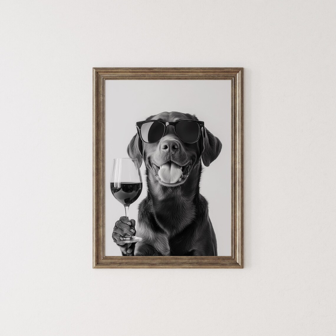 Chocolate Labrador Drinking Wine Sunglasses Funny Dog Art Print - Image 2