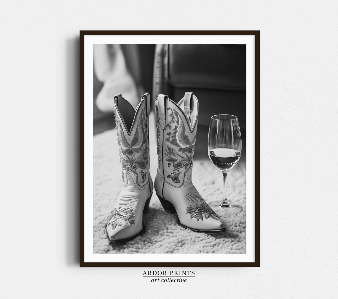 Cowgirl Boots and Wine Western Aesthetic Art Print