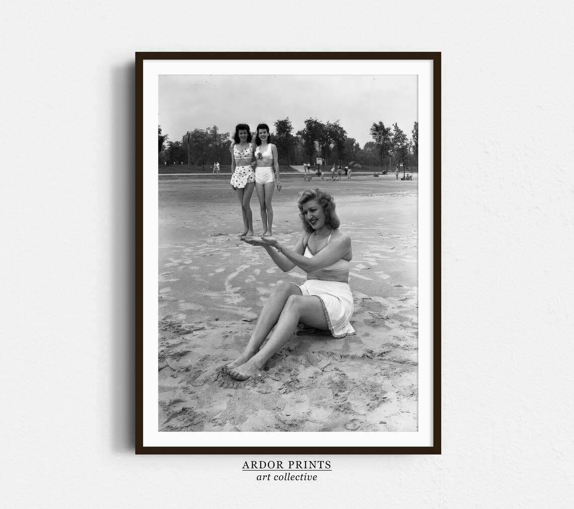 Vintage Beach Optical Illusion Photo Two Women Held in Hand Poster