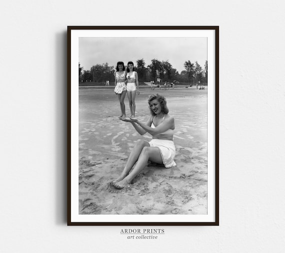 Vintage Beach Optical Illusion Photo Two Women Held in Hand Poster