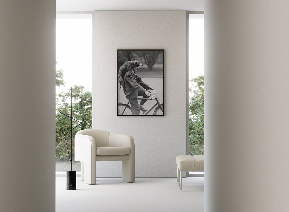 Man On Bike With Two Dogs, Vintage Dog Print - Image 2