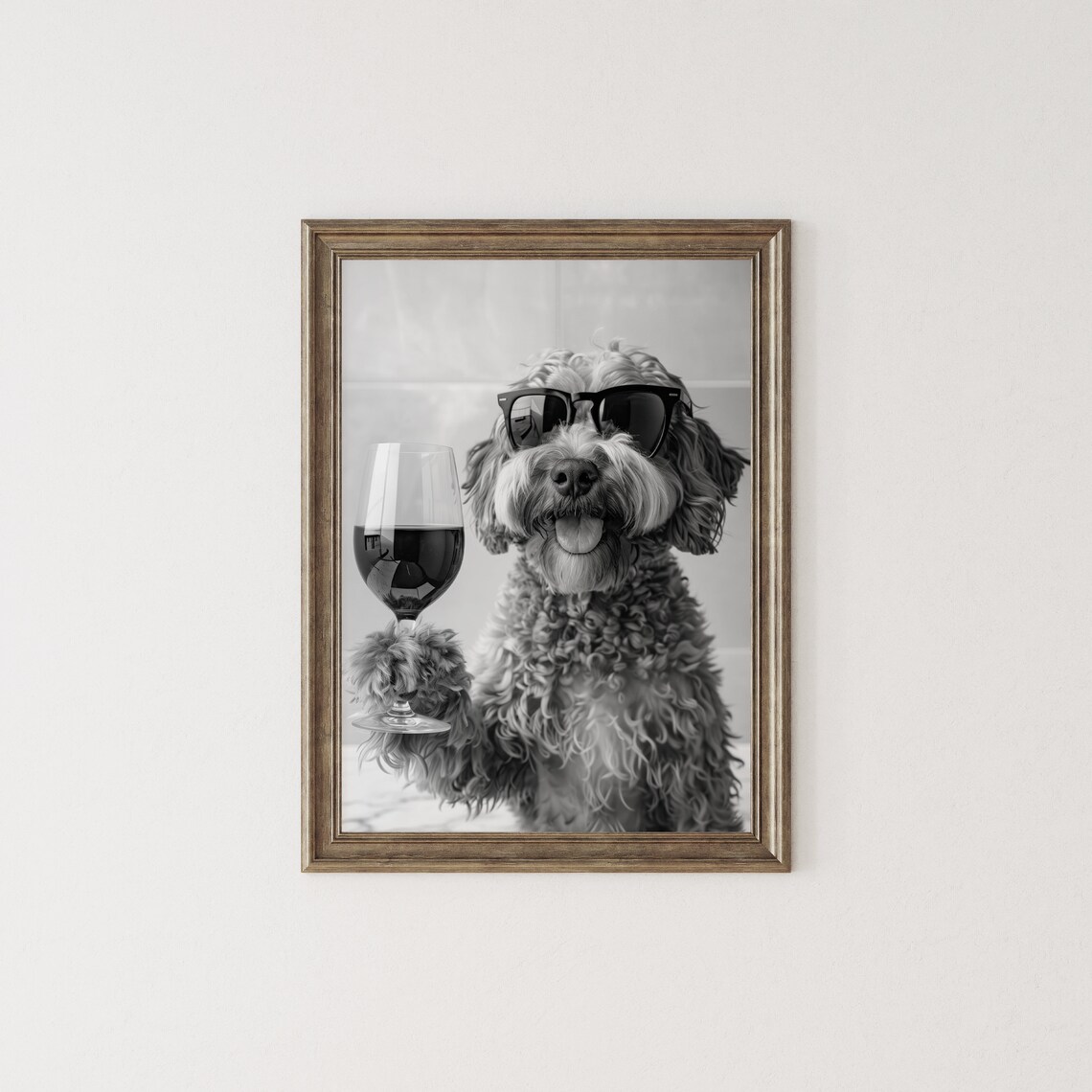 Cockapoo Drinking Wine, Black And White Poster - Image 2