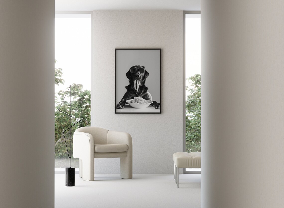 Labrador Eating Pasta, Funny Dog Kitchen Art Print - Image 3