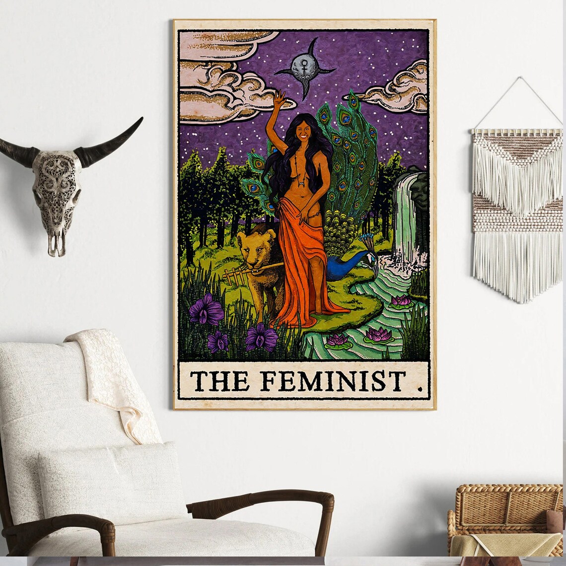 The Feminist Tarot Peacock Moon Woman Empowerment Art Poster - Image 4