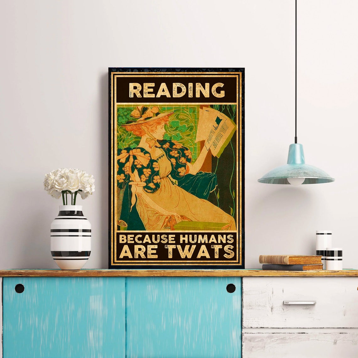 Reading Because Humans Are Twats Funny Book Lover Vintage Poster - Image 4