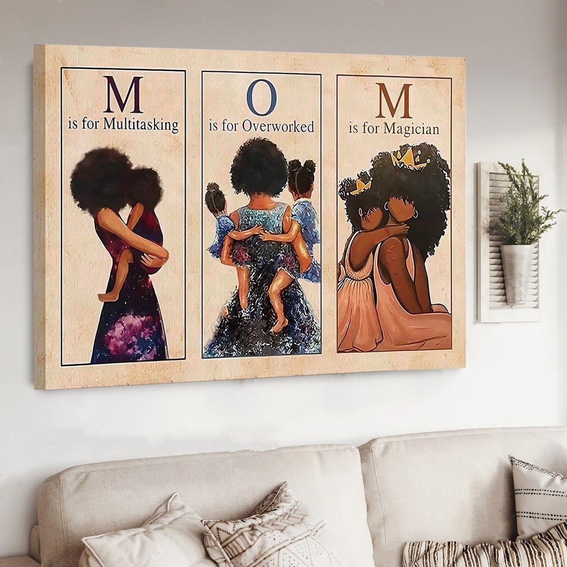 M Is For Multitasking Black Mom Triptych Motherhood Gift Poster