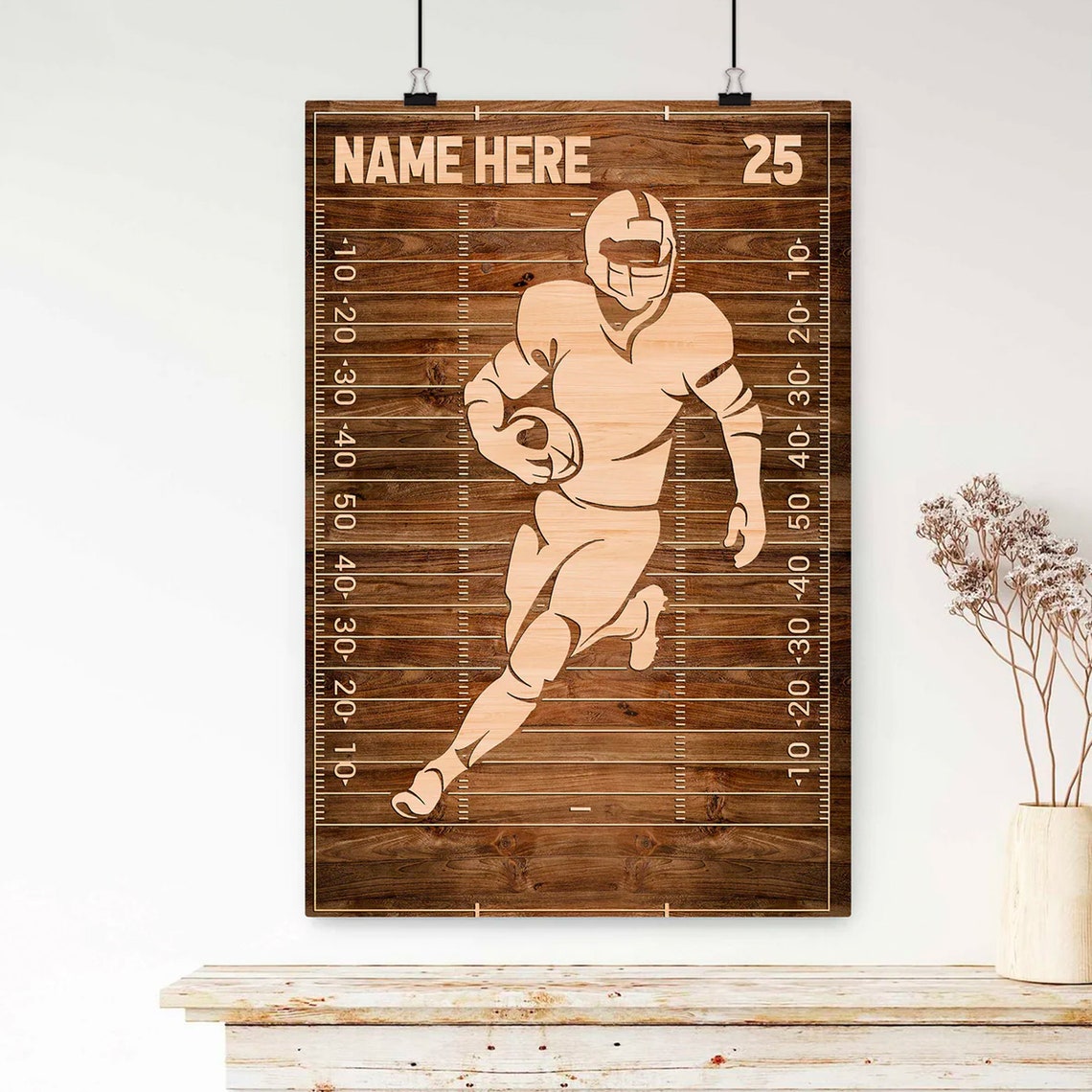 Personalized Football Player Wood Yard Line Name Number Sign Poster - Image 2