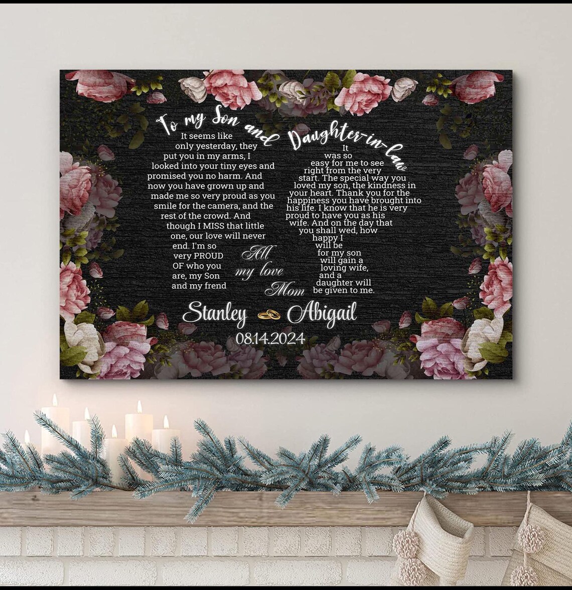 To My Son and Daughter in Law Floral Wedding Day Letter Poster