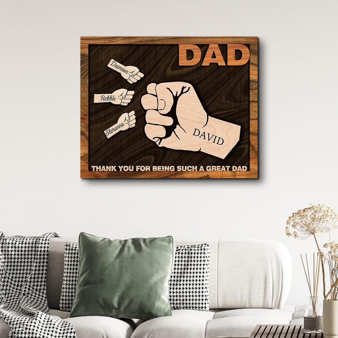 Dad Fist Bump Wood Engraving 'Thank You For Being A Great Dad' Poster - Image 3