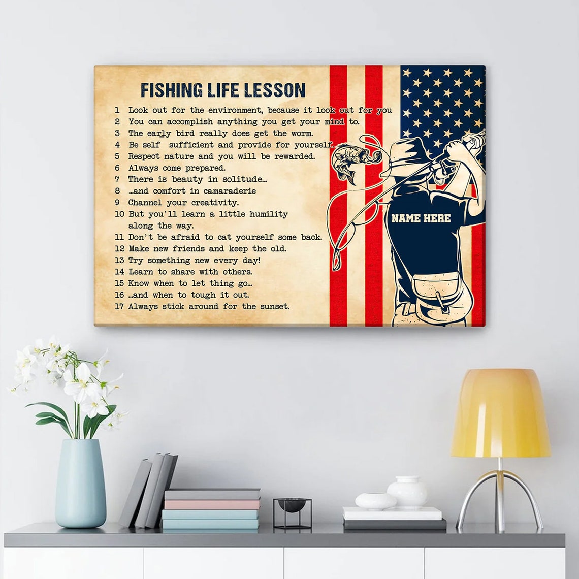 Personalized Fishing Postercanvas Fishing Life Lessons Wall Art Custom Name Home Decor For Son Boy Men Husband - Image 4