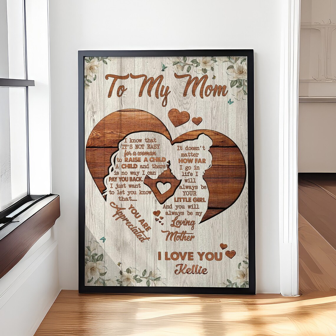 To My Mom Wooden Heart Silhouette 'I Love You' Daughter Poster