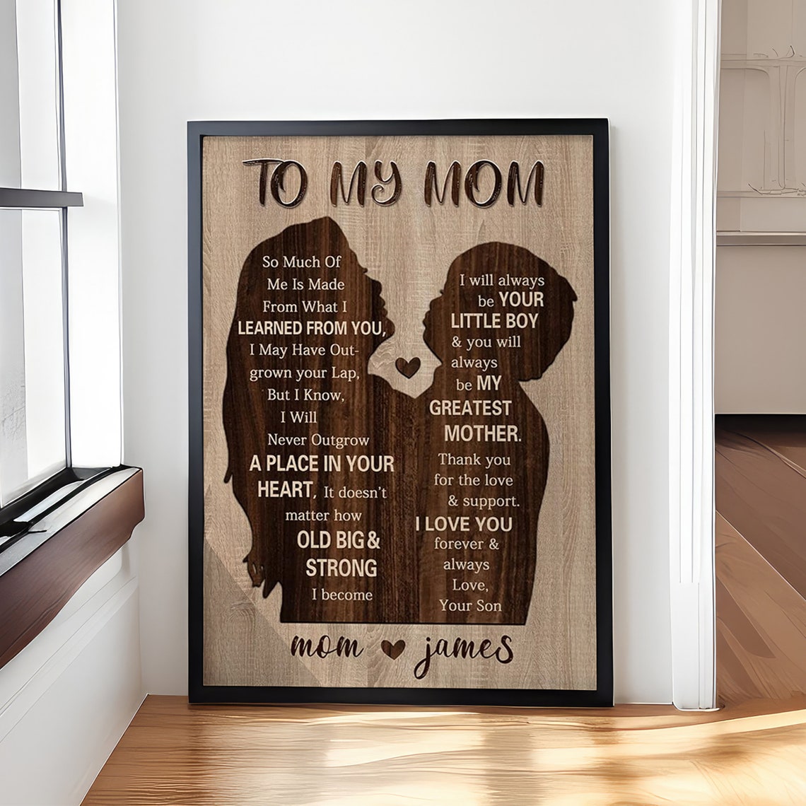 To My Mom Son Silhouette Wood Carving 'Your Little Boy' Poster