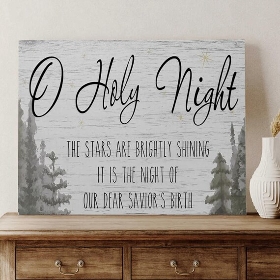 O Holy Night Whitewashed Wood Pine Forest Farmhouse Christmas Poster