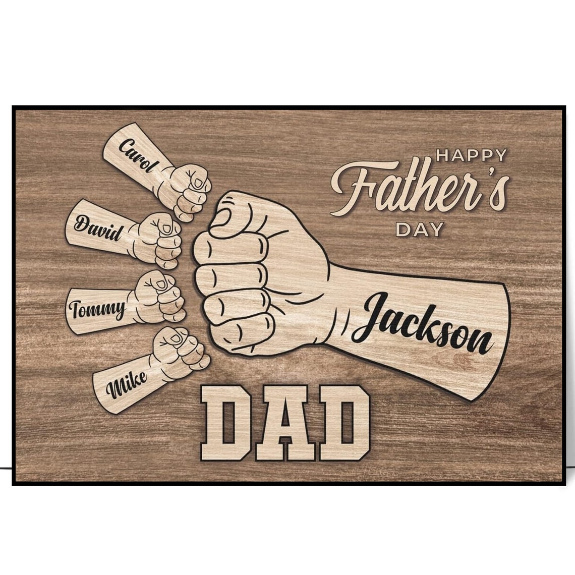 Personalized Dad Fist Bump With Kids Names Happy Father's Day Poster