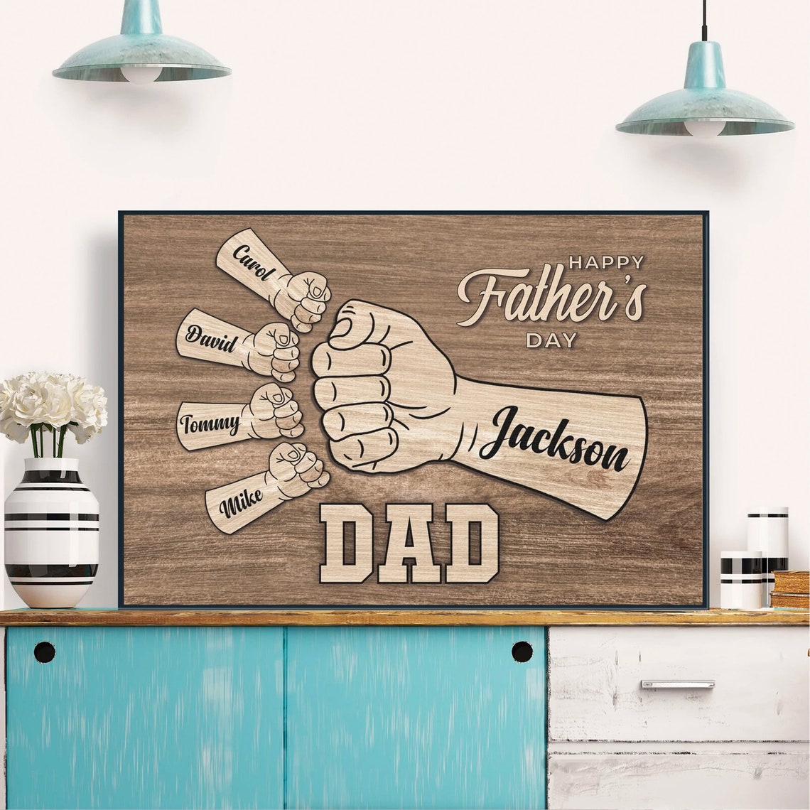 Personalized Dad Fist Bump With Kids Names Happy Father's Day Poster - Image 4