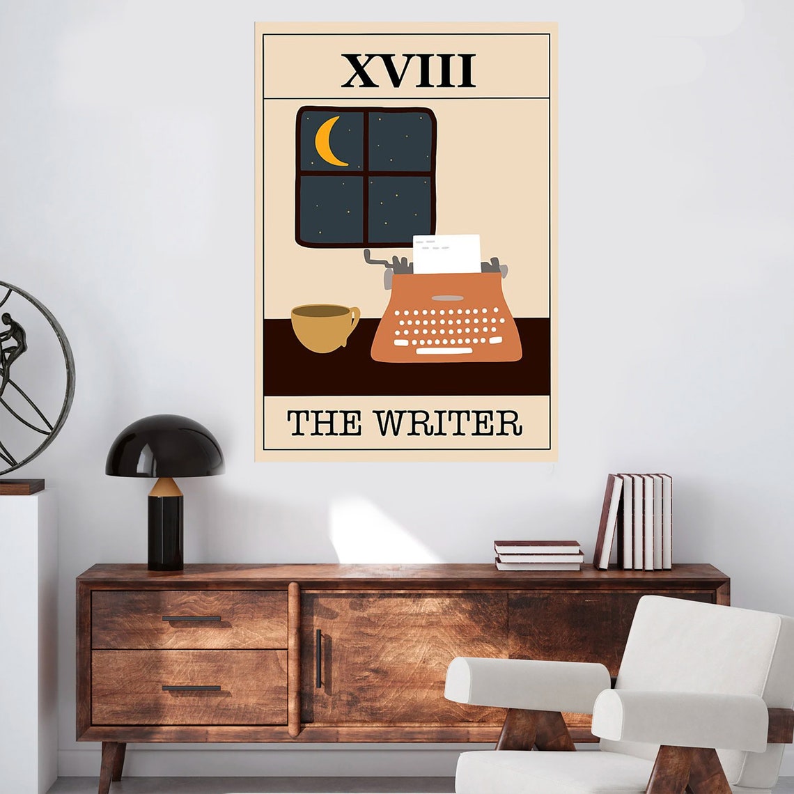 The Writer Tarot Card Typewriter Night Window Literary Poster - Image 2