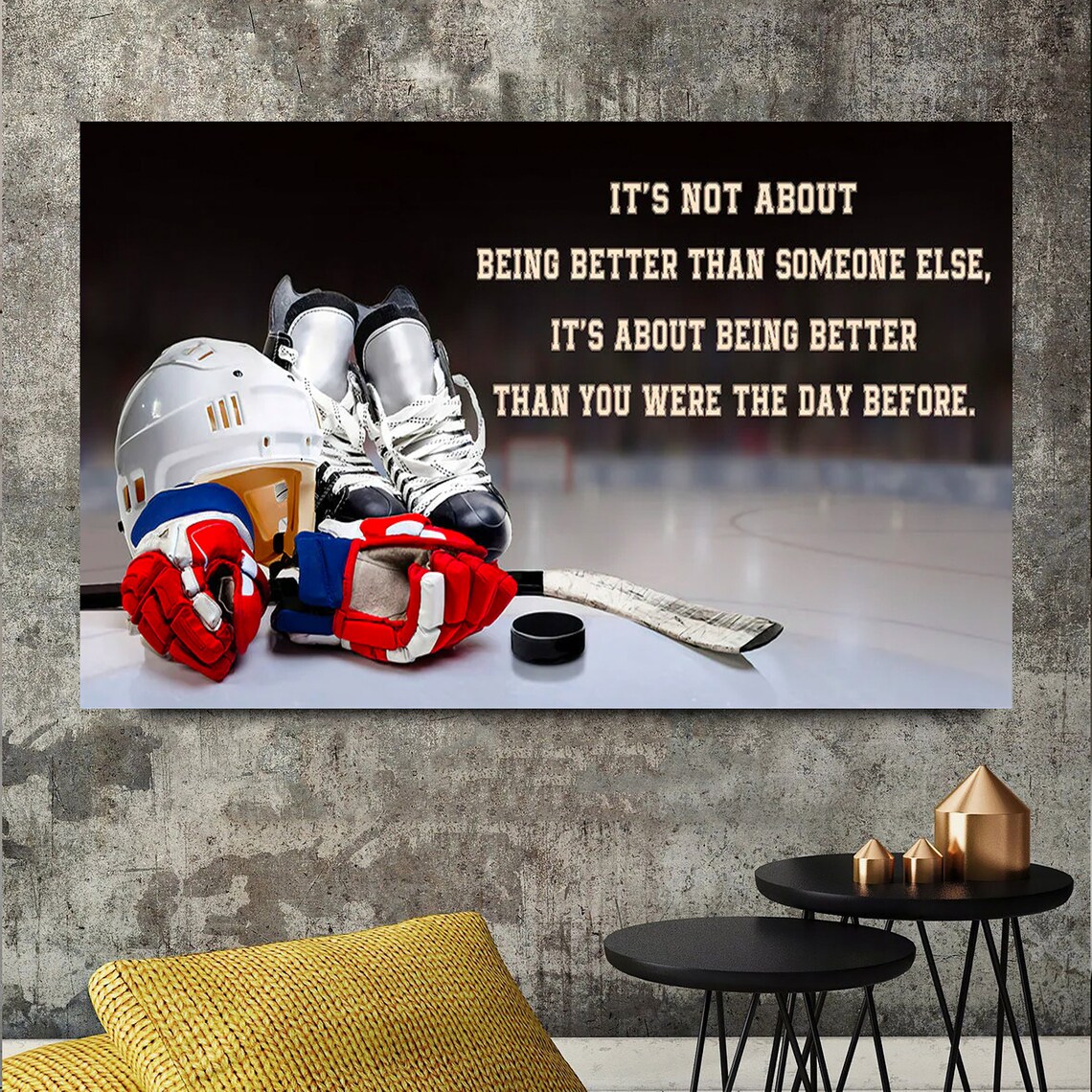 Hockey Motivational Quote Ice Arena Better Yesterday Sports Poster - Image 3