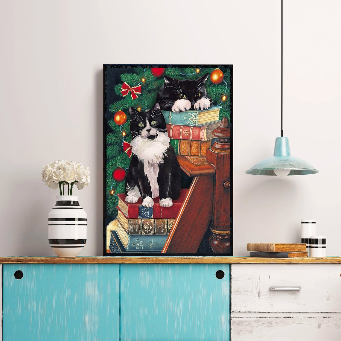 Norwegian Forest Black Cats Christmas Books Cozy Holiday Poster - Image 4