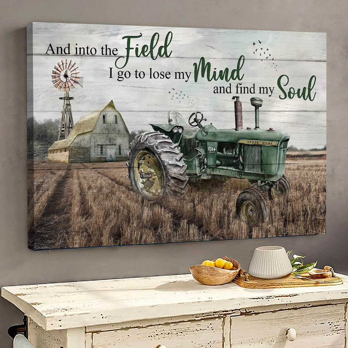 Into the Field Vintage Green Tractor Barn Farmhouse Canvas Print - Image 4