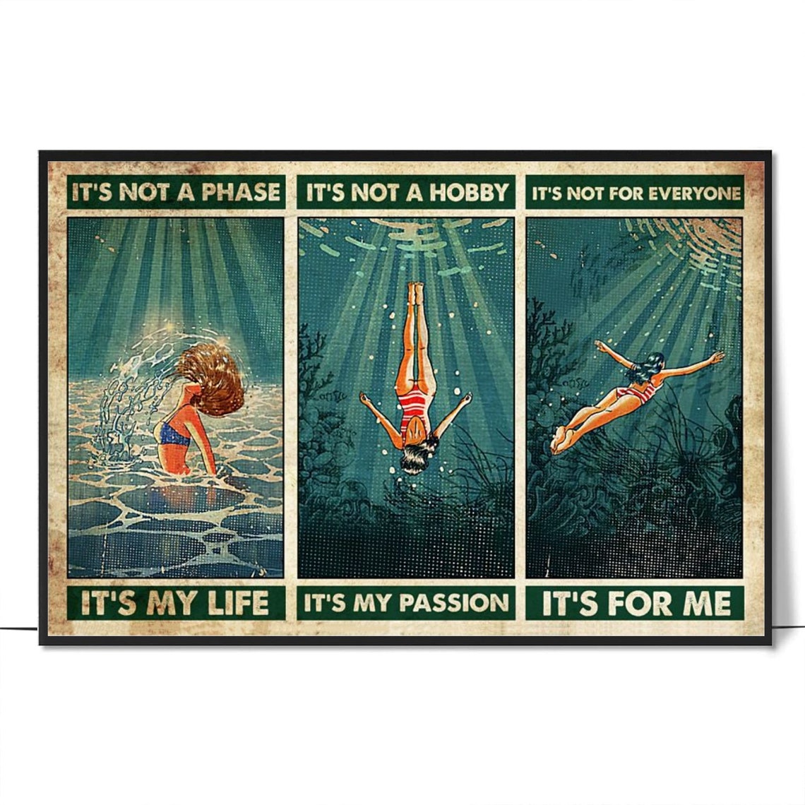 Vintage Swimming Triptych 'It's Not A Phase It's My Life' Poster