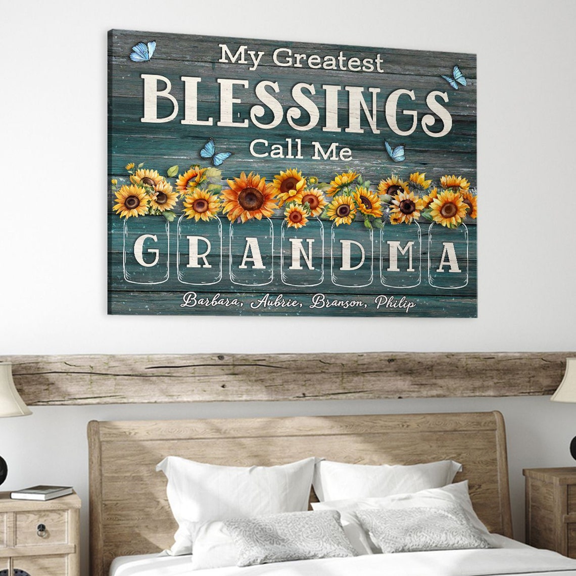 My Greatest Blessings Call Me Grandma Sunflower Mason Jars Poster - Image 3