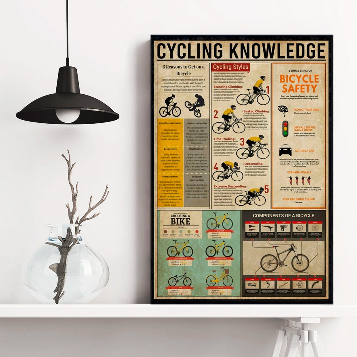 Cycling Knowledge Bicycle Styles Safety and Components Poster - Image 3