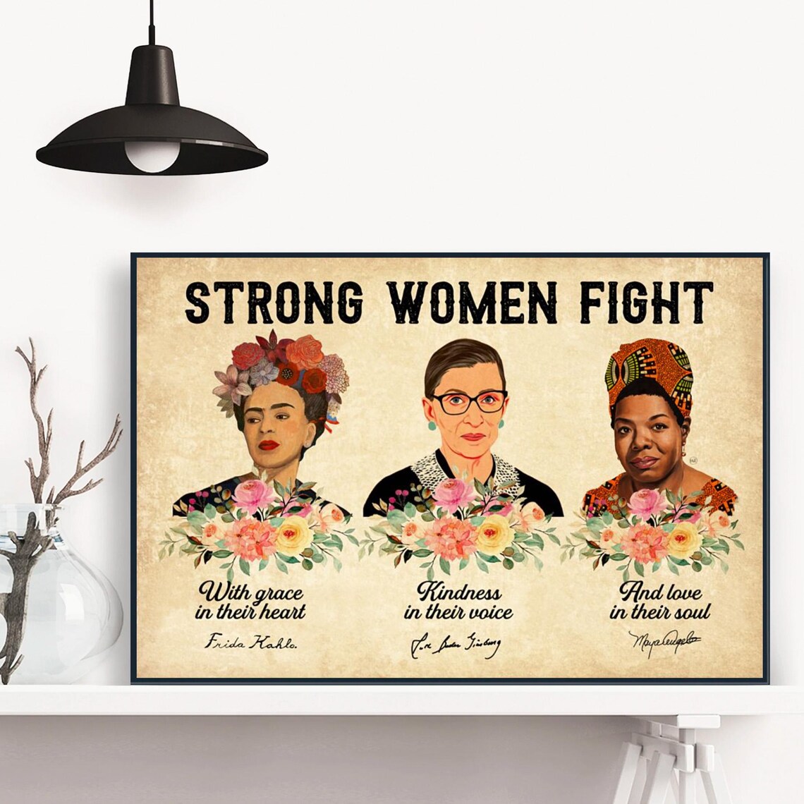 Strong Women Fight Frida Kahlo Ruth Bader Ginsburg Portrait Poster - Image 3