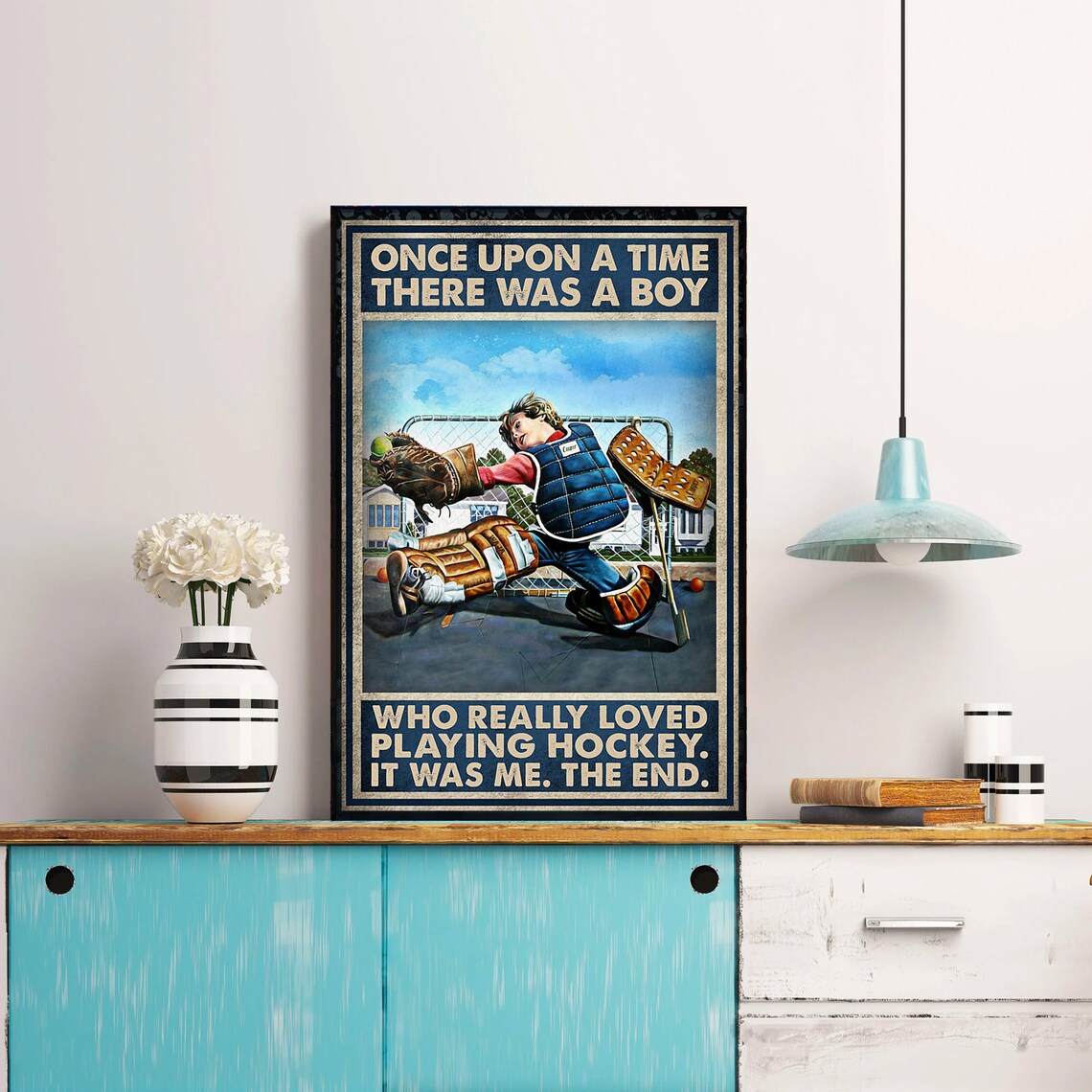 Vintage Once Upon a Time There Was a Boy Who Loved Hockey Poster - Image 4