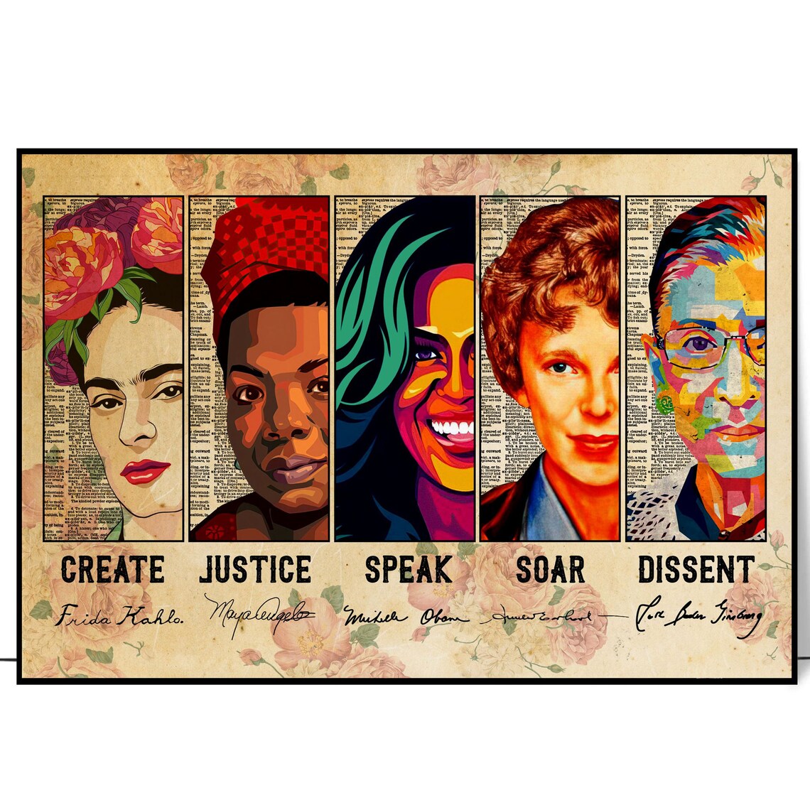 Inspirational Women History Frida Kahlo Michelle Obama Pop Art Poster