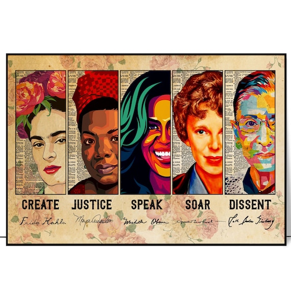 Inspirational Women History Frida Kahlo Michelle Obama Pop Art Poster