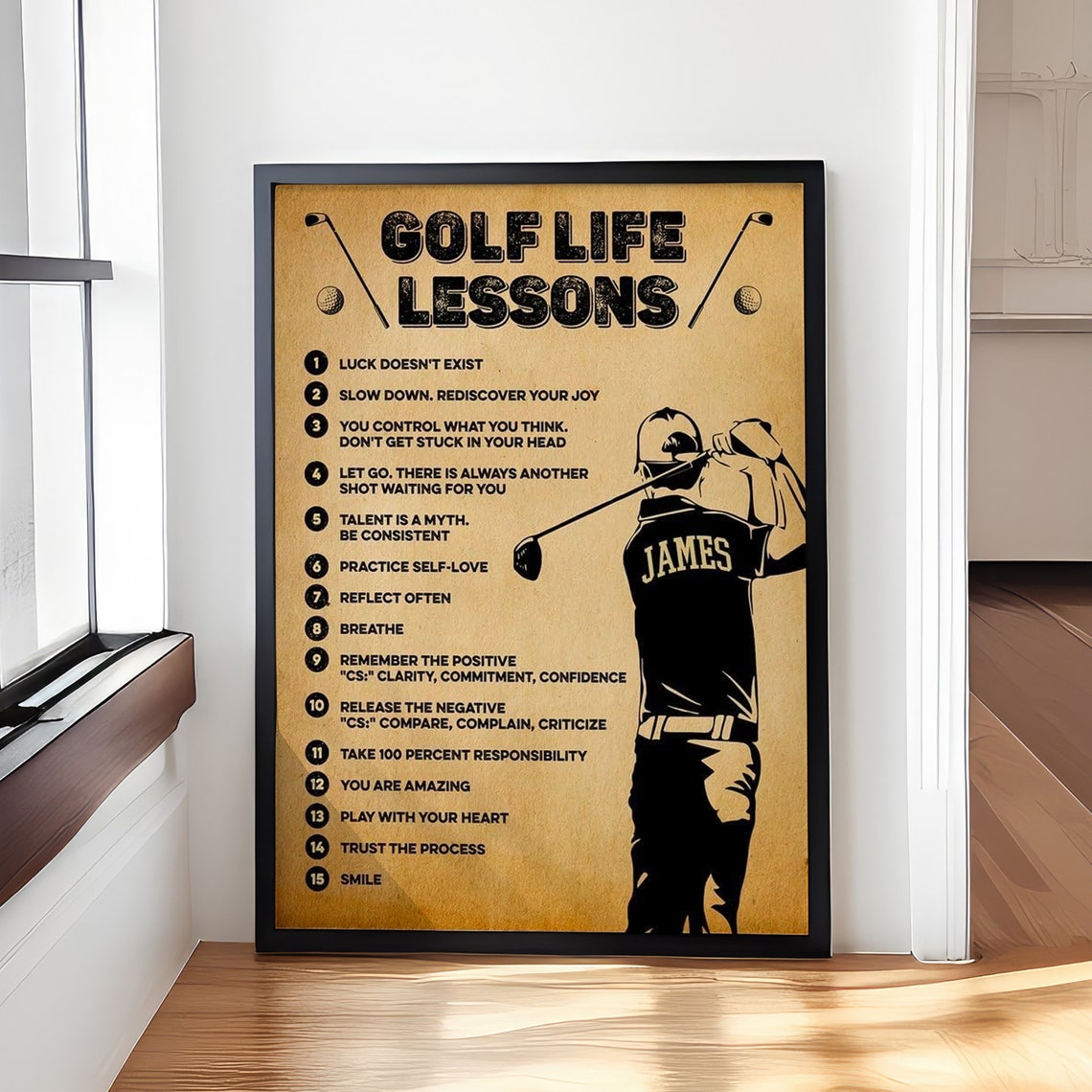 Golf Life Lessons Personalized 15 Lessons Golfer Poster with Name