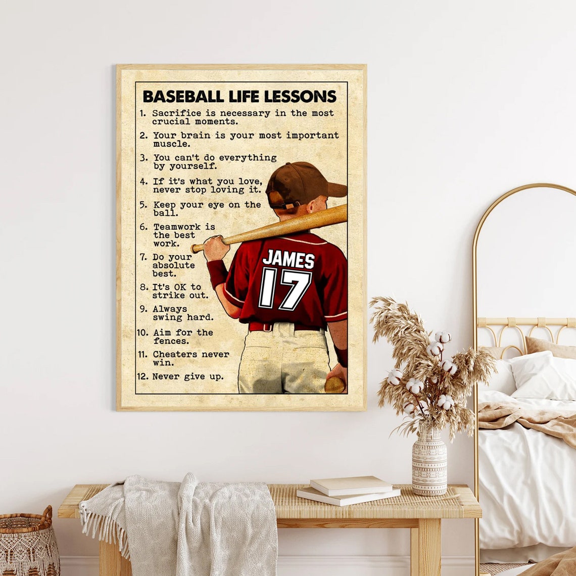 Baseball Life Lessons Personalized Player Number Gift Poster - Image 3