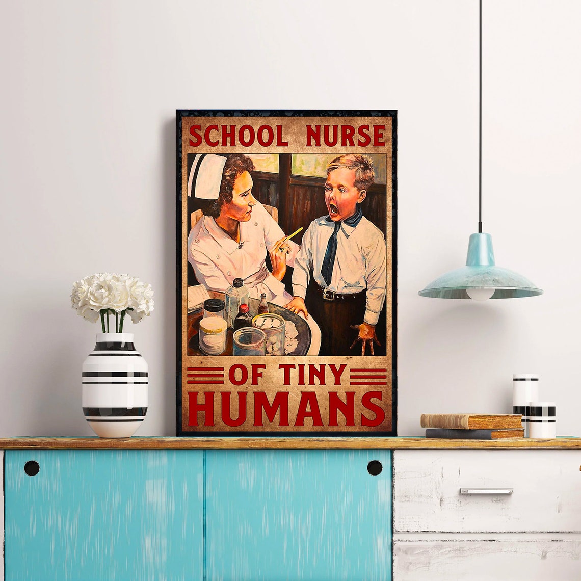 School Nurse of Tiny Humans Vintage Funny Nurse Tribute Poster - Image 3
