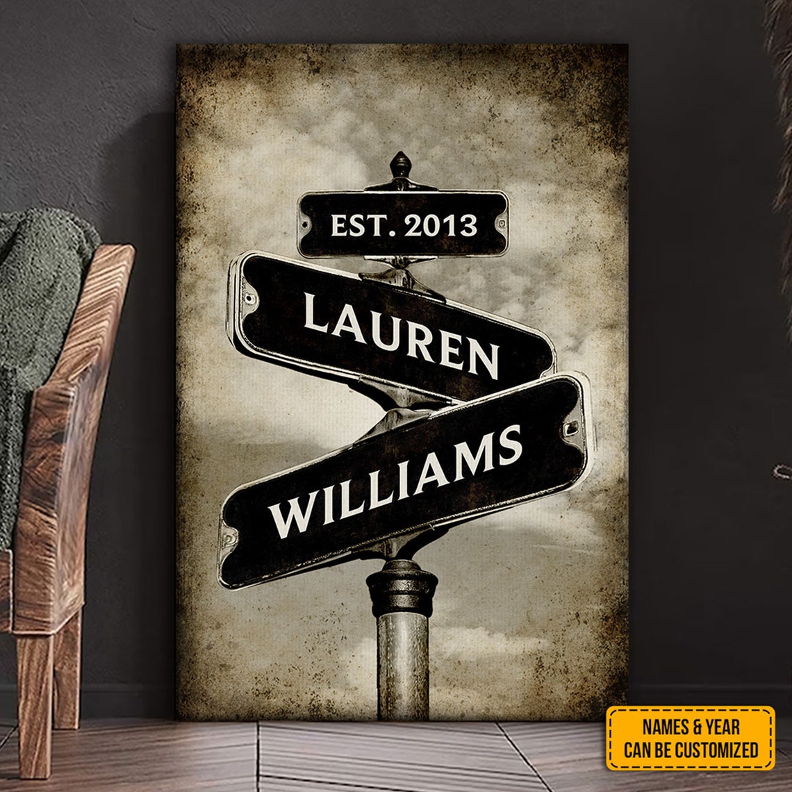 Personalized Couple Name Date Vintage Street Sign Forest Poster - Image 2