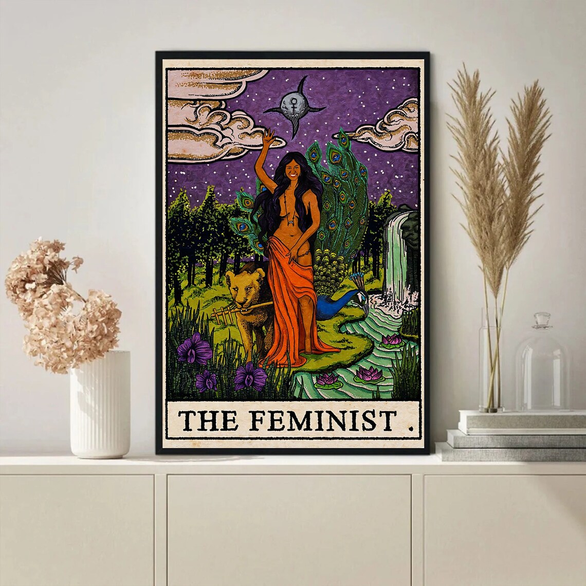 The Feminist Tarot Peacock Moon Woman Empowerment Art Poster - Image 2