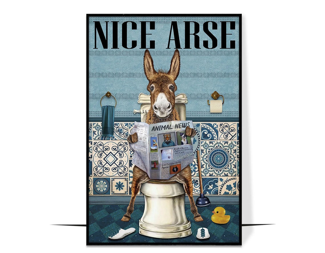 Nice Arse Funny Donkey Reading Newspaper Vintage Bathroom Poster - Image 3