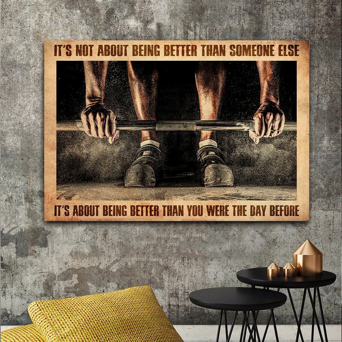 Barbell Weightlifting Better Than Yesterday Gym Motivational Poster - Image 4