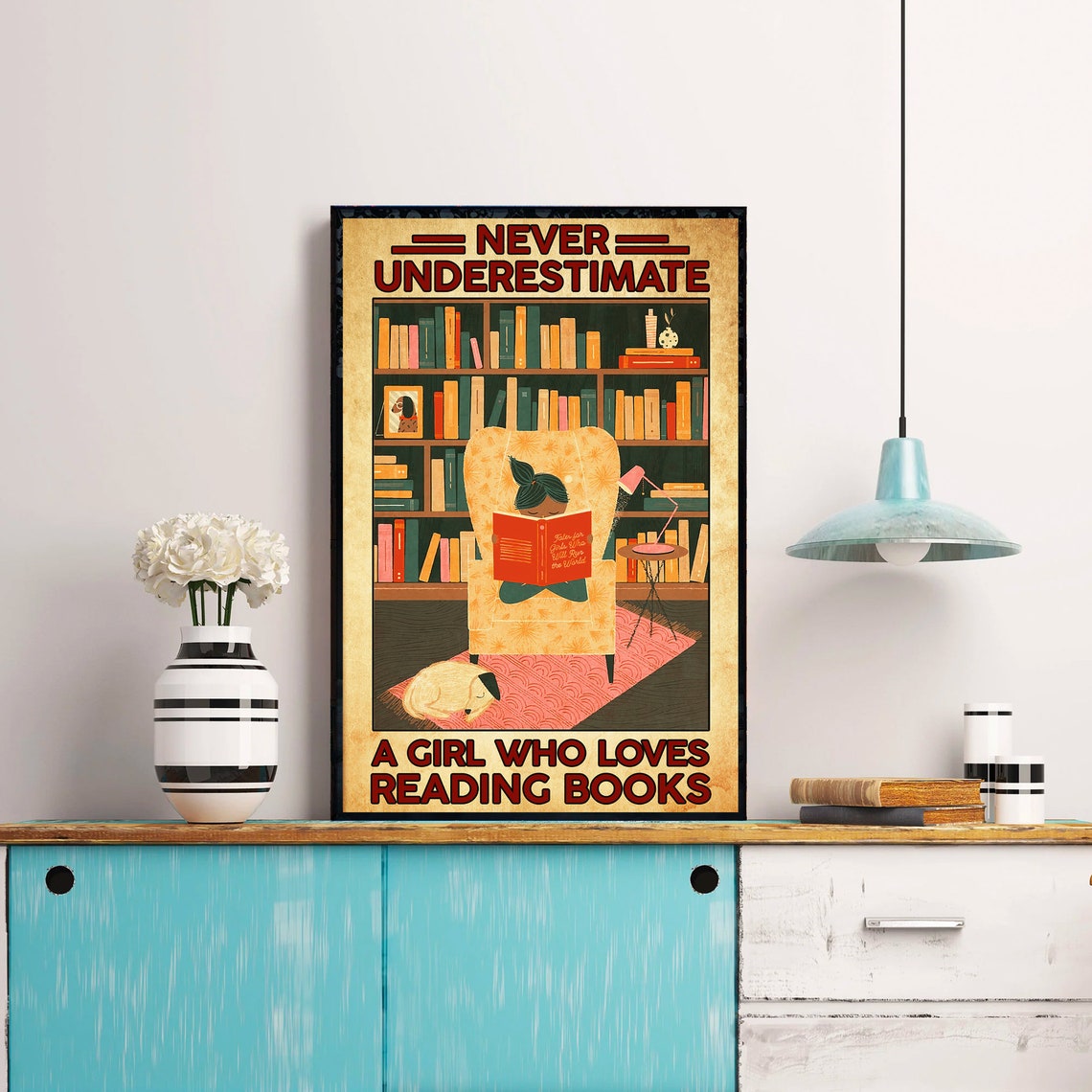 Never Underestimate a Girl Who Loves Reading Books Library Poster - Image 2