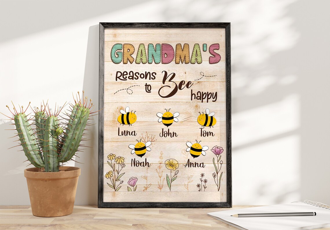Grandma's Reasons To Bee Happy Cute Bees Family Names Poster