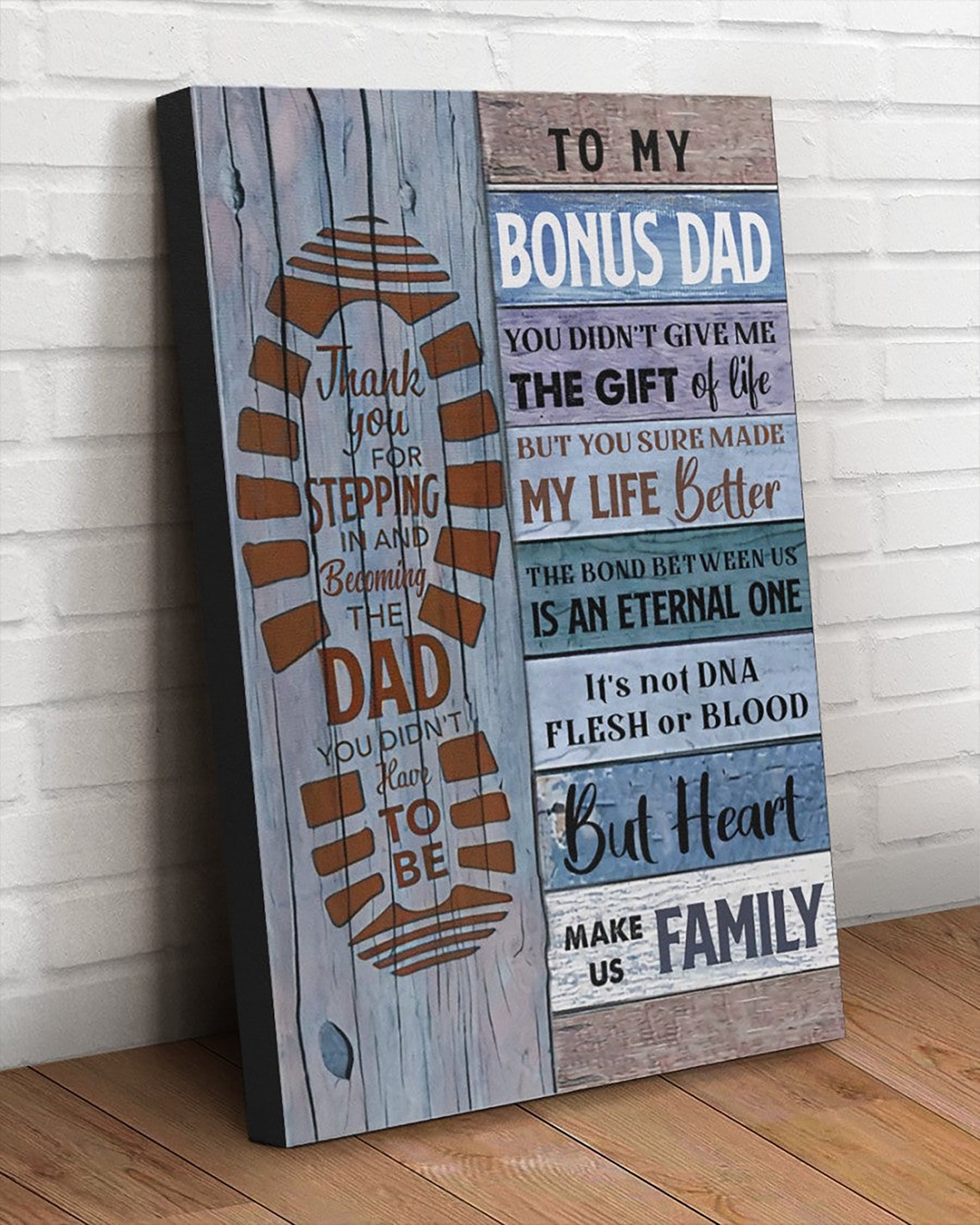 To My Bonus Dad Rustic Wooden Plank Thank You Stepdad Gift Poster - Image 4