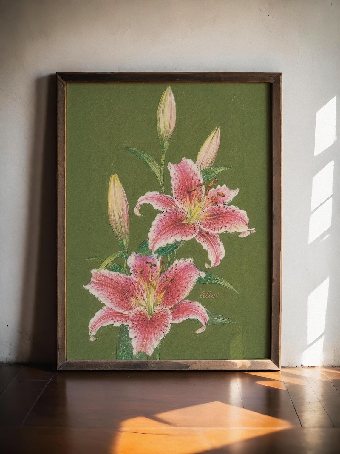 Pink Lilies Vintage Floral Botanical Art Print - Image 2