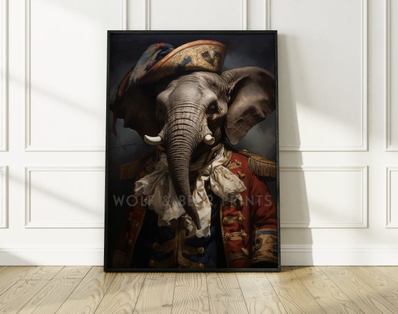Mr Elephant Renaissance Animal Print Altered Vintage Portrait Wall Art Quirky Decor