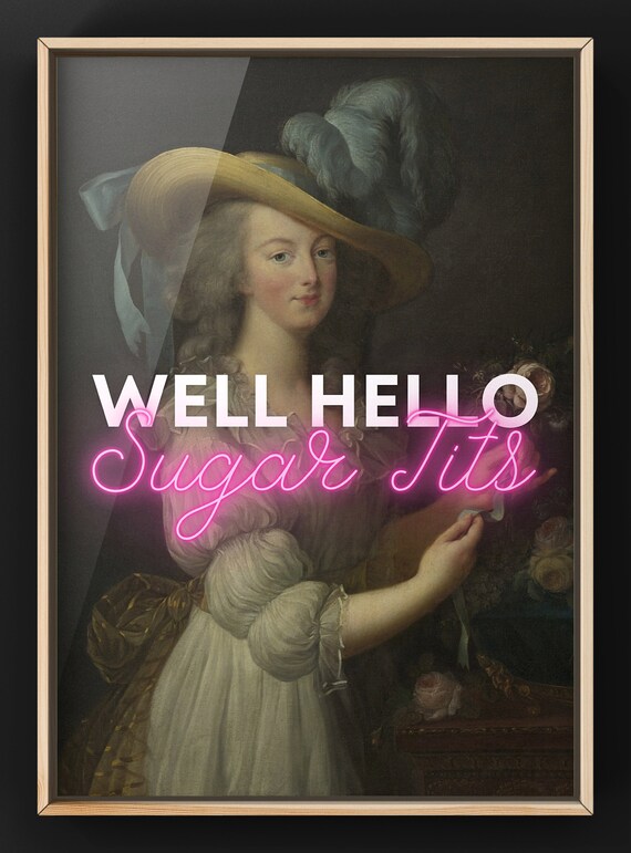Well Hello Sugar Tits Funny Quote Print Vintage Portrait Quirky Decor