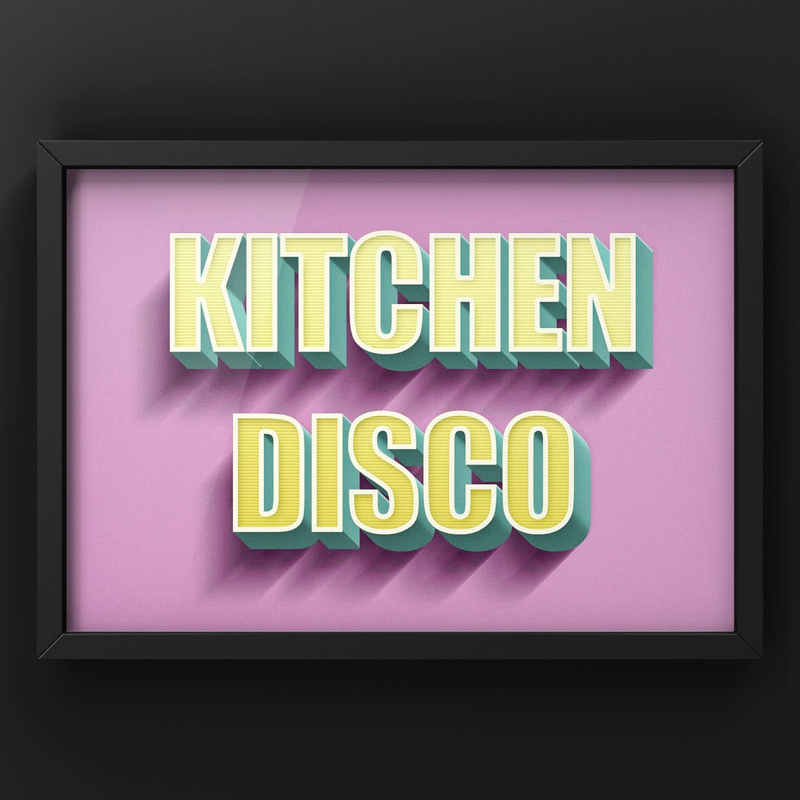 Kitchen Disco Yellow And Pink Retro 3D Typography Fun Poster